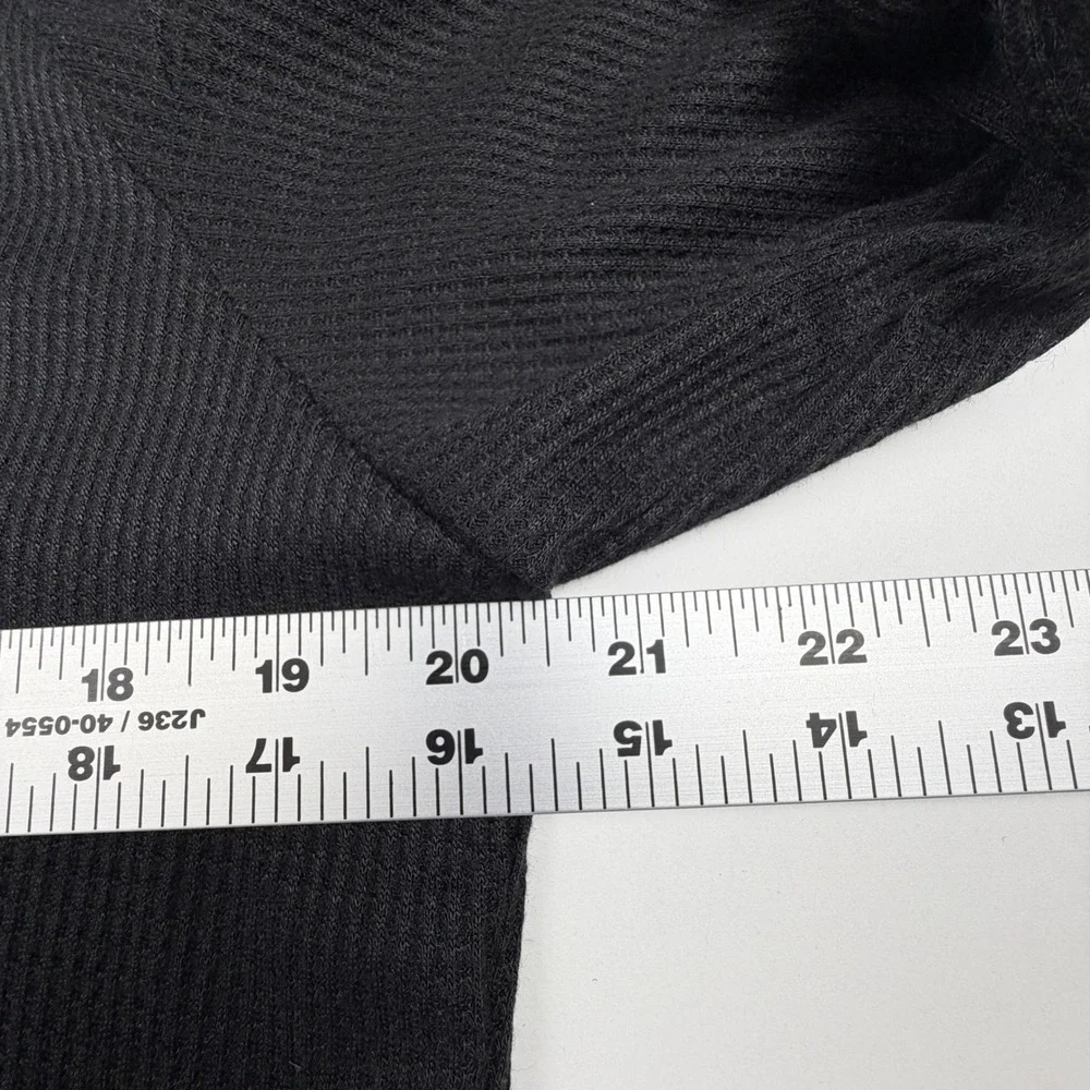 Unbranded Henley Top Women L Black Ribbed Denim Collar Long Sleeve Mixed Media